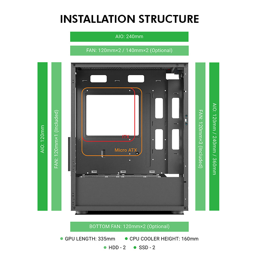 ELEGANTOR M1 Mid-Tower Case | Gaming Cabinet - Black