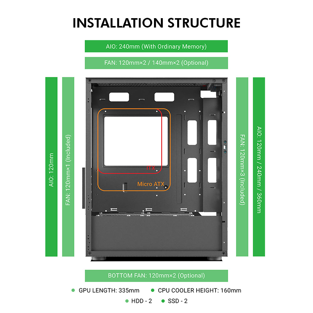 ELEGANTOR X1 ARGB Mid- Tower Computer Case | Gaming Cabinet - Black