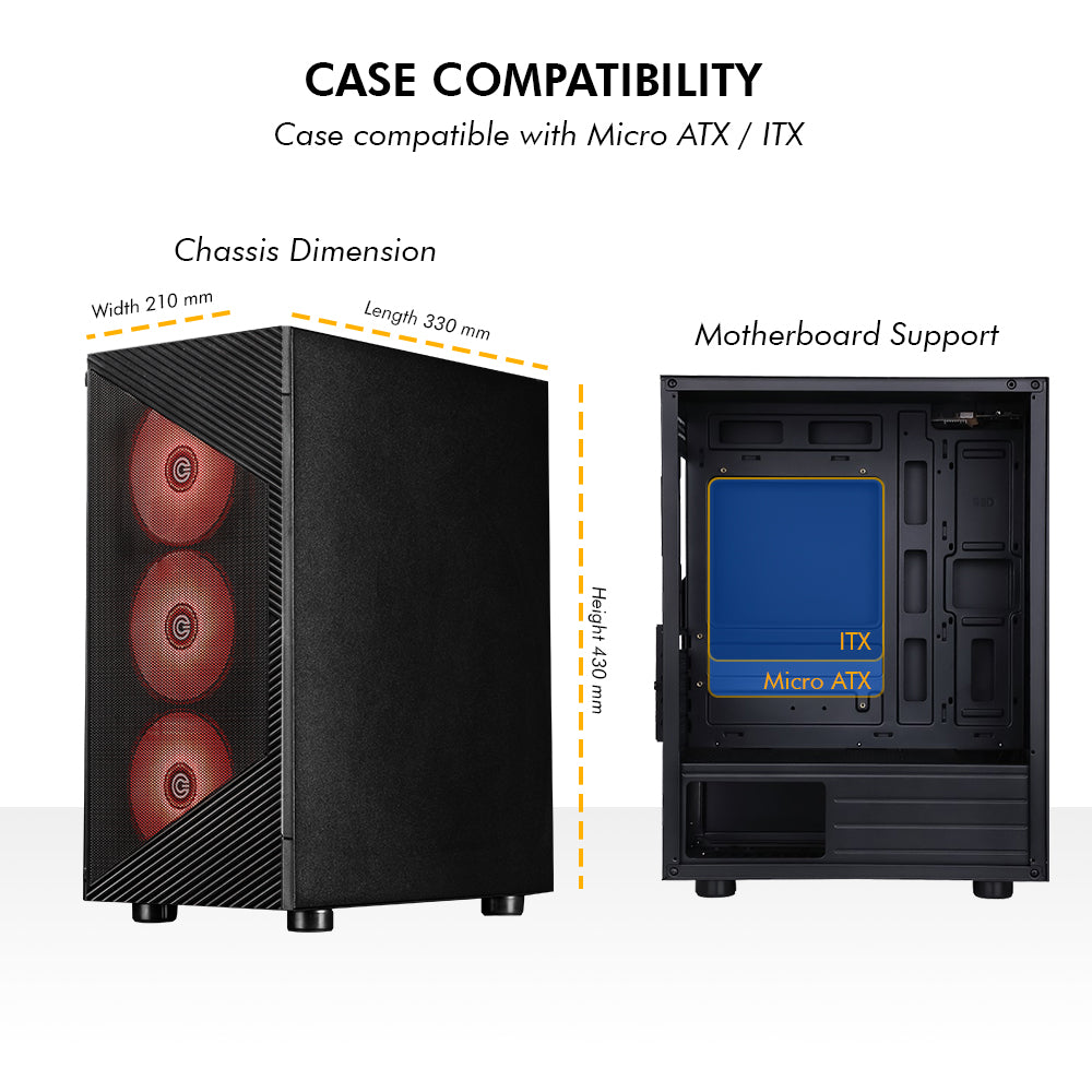 Gladius M4 Mid- Tower Computer Case with Type C 2.0 | Gaming Cabinet - Black