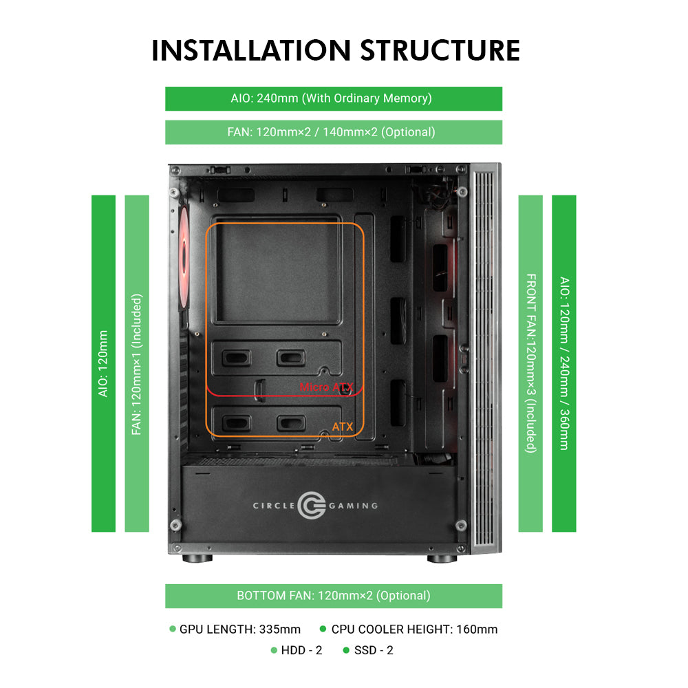 Xtender X2 Mid- Tower Computer Case | Gaming Cabinet - Black