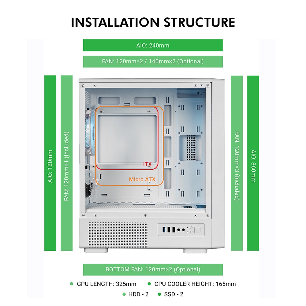 Gladius M1 Mid- Tower Computer Case | Gaming Cabinet - White