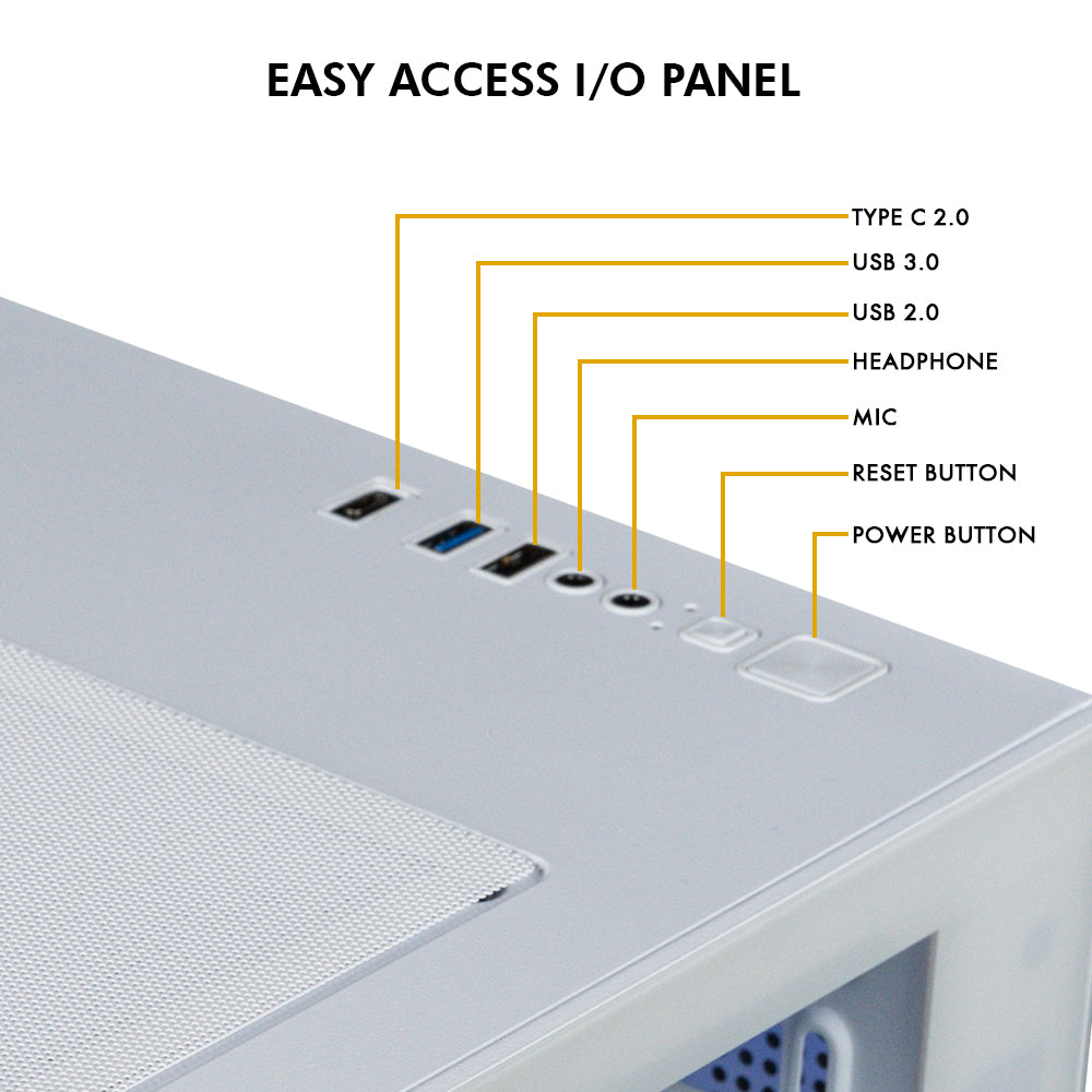 Lucid Micro M3 Mid - Tower Computer Case Gaming Cabinet - White