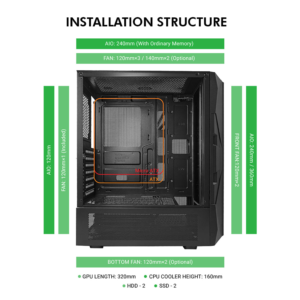 Xtender X4 Mid- Tower Computer Case | Gaming Cabinet - Black